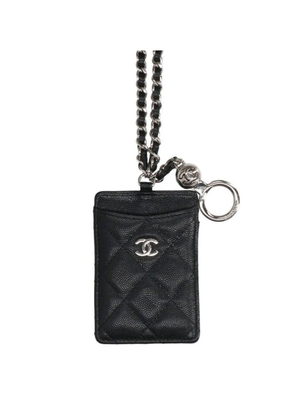 Chanel CC Logo Caviar Leather Neck Strap Card Case
